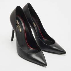Saint Laurent Black Leather Anja Pointed Toe Pumps Size 39.5