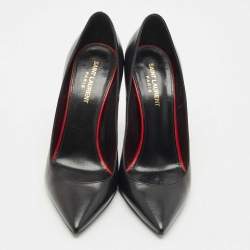 Saint Laurent Black Leather Anja Pointed Toe Pumps Size 39.5