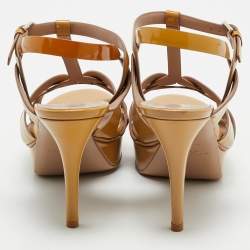 Pre Owned Saint Laurent Beige Patent Leather Tribute Platform Sandals Size 39.5