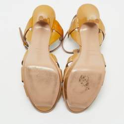 Pre Owned Saint Laurent Beige Patent Leather Tribute Platform Sandals Size 39.5
