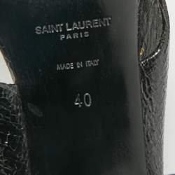 Pre Owned Saint Laurent Black Leather Loulou Criss Cross Block Heel Sandals Size 40