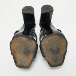 Pre Owned Saint Laurent Black Leather Loulou Criss Cross Block Heel Sandals Size 40