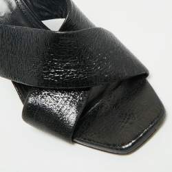 Pre Owned Saint Laurent Black Leather Loulou Criss Cross Block Heel Sandals Size 40