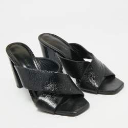 Pre Owned Saint Laurent Black Leather Loulou Criss Cross Block Heel Sandals Size 40