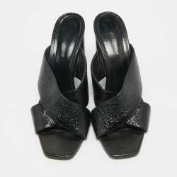 Pre Owned Saint Laurent Black Leather Loulou Criss Cross Block Heel Sandals Size 40