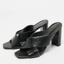 Pre Owned Saint Laurent Black Leather Loulou Criss Cross Block Heel Sandals Size 40