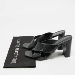 Pre Owned Saint Laurent Black Leather Loulou Criss Cross Block Heel Sandals Size 40