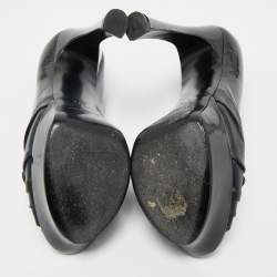 Pre Owned Saint Laurent Black Patent Leather Palais B 105 Peep Toe Bow  Pumps Size 37.5