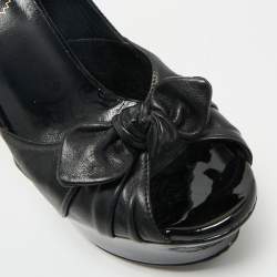 Pre Owned Saint Laurent Black Patent Leather Palais B 105 Peep Toe Bow  Pumps Size 37.5
