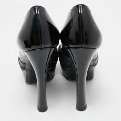 Pre Owned Saint Laurent Black Patent Leather Palais B 105 Peep Toe Bow  Pumps Size 37.5