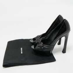 Pre Owned Saint Laurent Black Patent Leather Palais B 105 Peep Toe Bow  Pumps Size 37.5