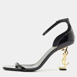 Saint Laurent Black Patent Leather Opyum Sandals Size 40