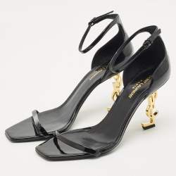 Pre Owned Saint Laurent Black Patent Leather Opyum Sandals Size 40