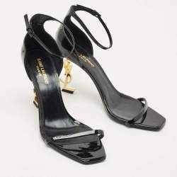 Pre Owned Saint Laurent Black Patent Leather Opyum Sandals Size 40