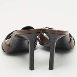 Saint Laurent Brown Leather Tribute Slide Sandals Size 36.5