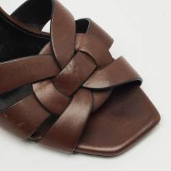 Saint Laurent Brown Leather Tribute Slide Sandals Size 36.5