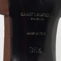 Saint Laurent Brown Leather Tribute Slide Sandals Size 36.5