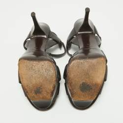 Pre Owned Saint Laurent Burgundy Patent Leather Tribute Ankle Strap Sandals Size 40