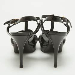 Pre Owned Saint Laurent Burgundy Patent Leather Tribute Ankle Strap Sandals Size 40