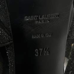 Pre Owned Saint Laurent Paris Black Glitter and Suede Tribute Platform Sandals Size 37.5