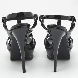 مملوكة مسبقًا Saint Laurent Black Patent Leather Tribute Platform Sandals Size 39
