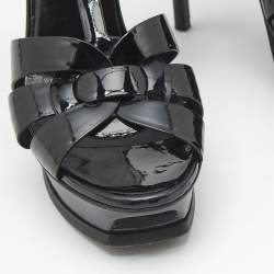 مملوكة مسبقًا Saint Laurent Black Patent Leather Tribute Platform Sandals Size 39