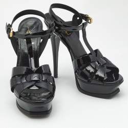 مملوكة مسبقًا Saint Laurent Black Patent Leather Tribute Platform Sandals Size 39