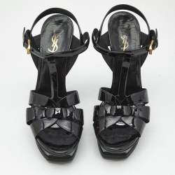 مملوكة م سبقًا Saint Laurent Black Patent Leather Tribute Platform Sandals Size 39