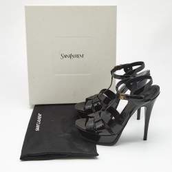 مملوكة مسبقًا Saint Laurent Black Patent Leather Tribute Platform Sandals Size 39