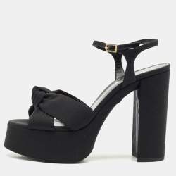 Saint Laurent  Black Canvas Candy Platform Sandals Size 40