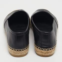 Pre Owned Saint Laurent Black Leather Logo Espadrille Flats Size 37
