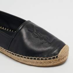 Pre Owned Saint Laurent Black Leather Logo Espadrille Flats Size 37