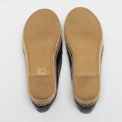 Pre Owned Saint Laurent Black Leather Logo Espadrille Flats Size 37