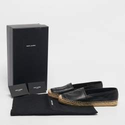Pre Owned Saint Laurent Black Leather Logo Espadrille Flats Size 37