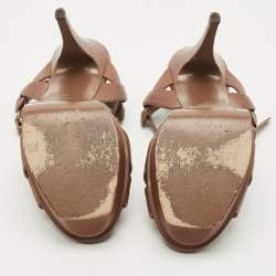 مملوكة مسبقًا Saint Laurent Brown Leather Tribute Platform Sandals Size 38