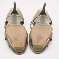 Pre Owned Saint Laurent Olive Green Patent Leather Tribute Platform Sandals Size 39.5