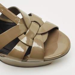 Pre Owned Saint Laurent Olive Green Patent Leather Tribute Platform Sandals Size 39.5