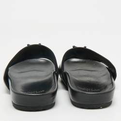 Pre Owned Saint Laurent Black Leather Joan Flat Slide Sandals Size 36.5