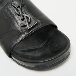 Pre Owned Saint Laurent Black Leather Joan Flat Slide Sandals Size 36.5