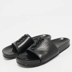 Pre Owned Saint Laurent Black Leather Joan Flat Slide Sandals Size 36.5
