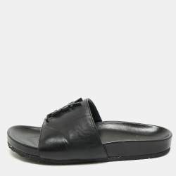 Saint Laurent Black Leather Joan Flat Slide Sandals Size 36.5 