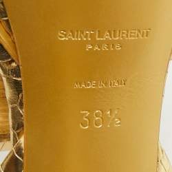 Saint Laurent Gold Croc Embossed Leather Tribute Ankle Strap Sandals Size 38.5