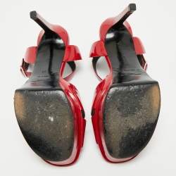 Pre Owned Saint Laurent Red Patent Leather Ankle Strap Platform Sandals Size 36