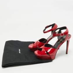 Pre Owned Saint Laurent Red Patent Leather Ankle Strap Platform Sandals Size 36