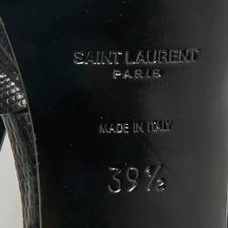 Pre Owned Saint Laurent Black Lizard Embossed Leather Tribute Ankle Strap Sandals Size 39.5