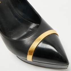 مملوكة مسبقًا Saint Laurent Black Leather Janis Pointed Toe Platform Pumps Size 39