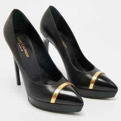 مملوكة مسبقًا Saint Laurent Black Leather Janis Pointed Toe Platform Pumps Size 39