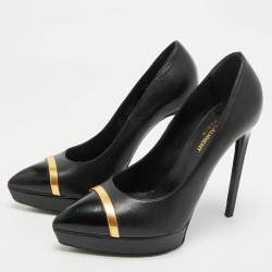 مملوكة مسبقًا Saint Laurent Black Leather Janis Pointed Toe Platform Pumps Size 39