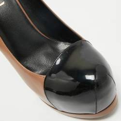 Pre Owned Saint Laurent Beige/Black Patent and Leather Tribtoo Platform Pumps Size 39.5