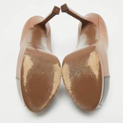 Pre Owned Saint Laurent Beige/Black Patent and Leather Tribtoo Platform Pumps Size 39.5